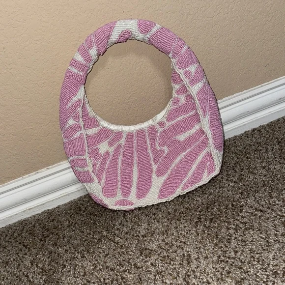 Pink and White Beaded Patterned Handbag - Picture 1 of 7